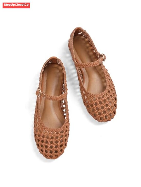 Shoes | Woven Ballet Flats Round Toe Mesh Buckle Strap Mary Jane Dressy ...